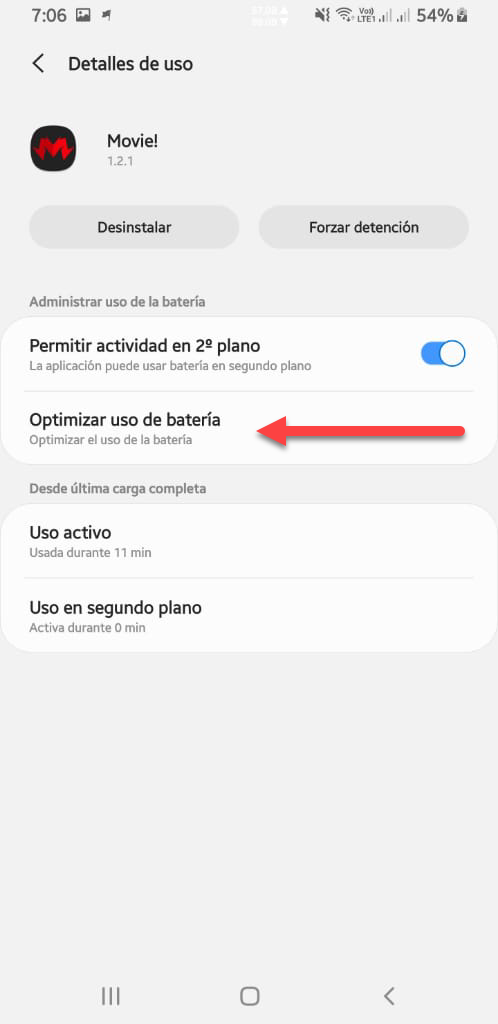 Configuración de optimización de batería