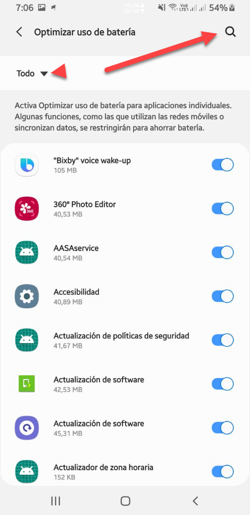Opciones avanzadas de batería